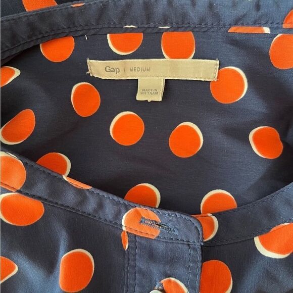 Gap Henley style button front navy/orange polka dot shift style dress size M - Picture 6 of 6